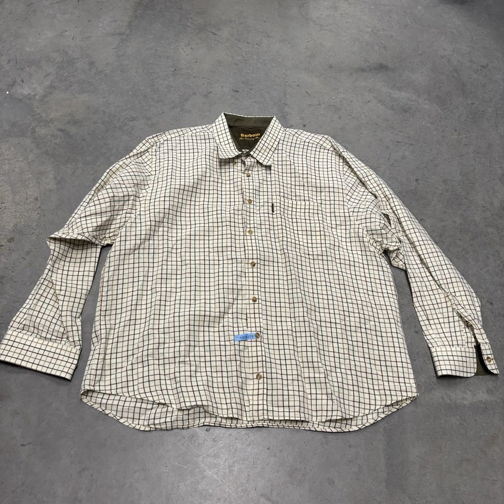 Barbour Cream and Brown Checkered Casual Button Down Shirt